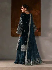 Gulaal Marais Velvet Dark Teal Blue Raw Silk – view 2 – Poshaq