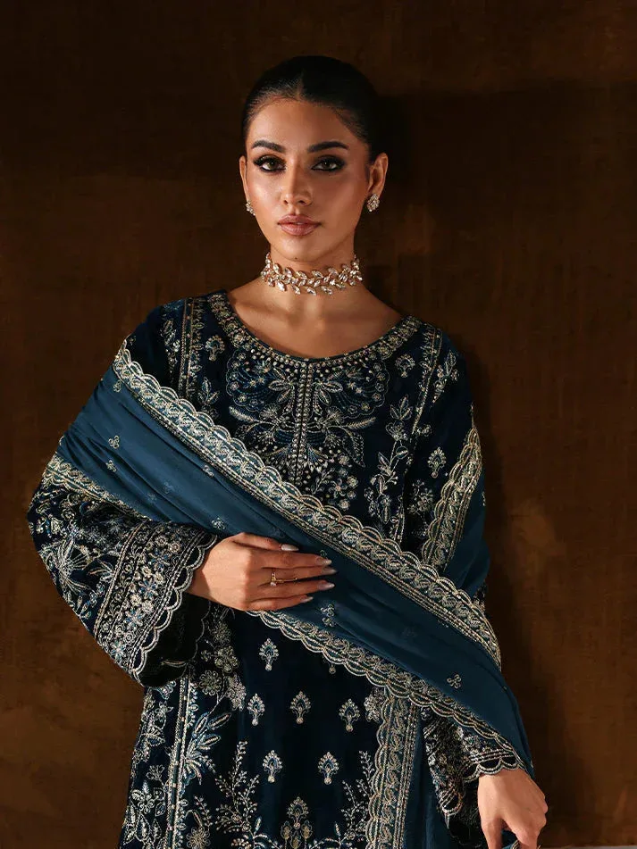 Gulaal Marais Velvet Dark Teal Blue Raw Silk – view 3 – Poshaq
