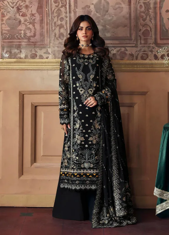 Gulaal I Evayna Embroidered Chiffon Black Raw Silk – view 1 – Poshaq