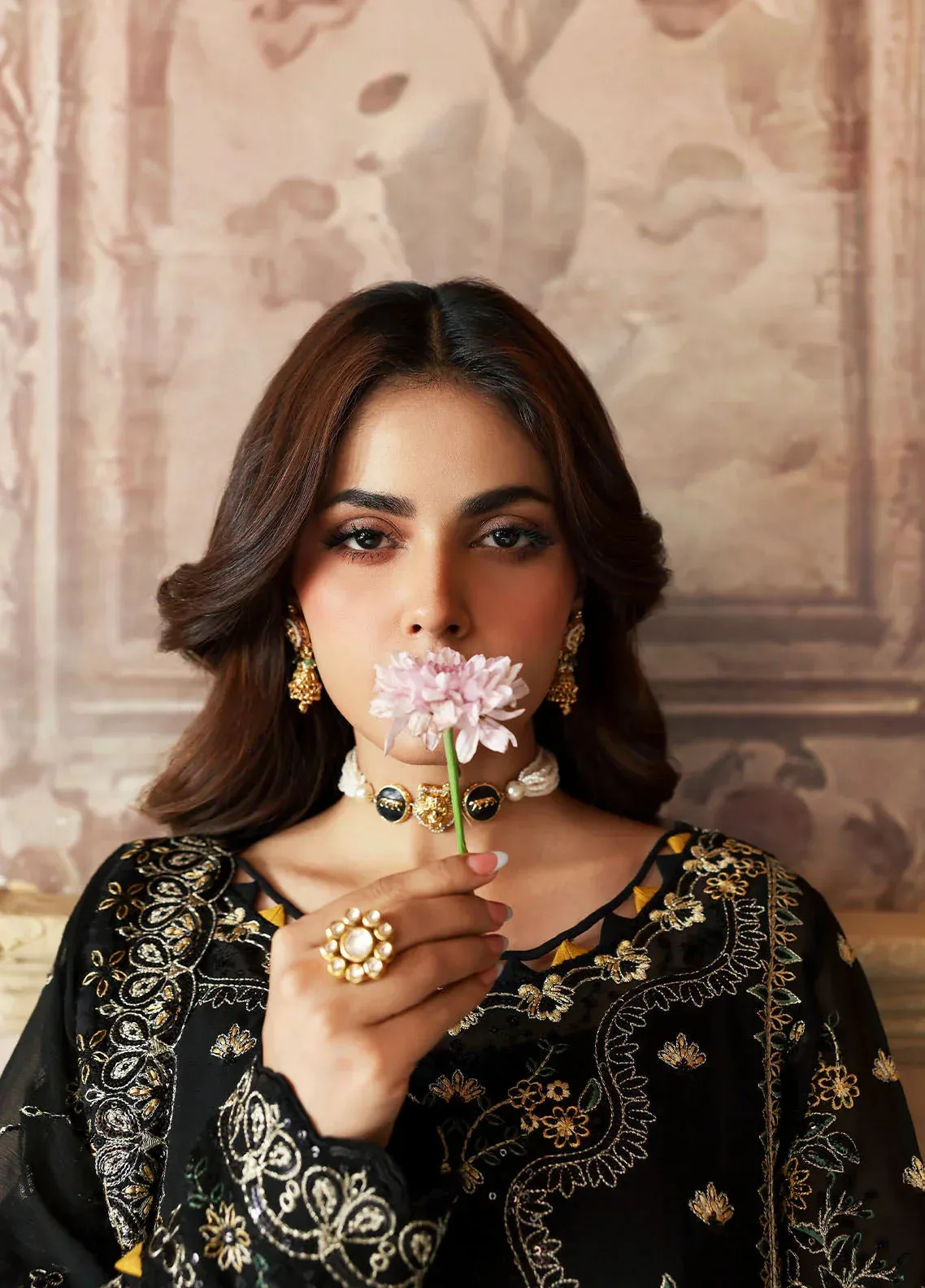 Gulaal I Evayna Embroidered Chiffon Black Raw Silk – view 8 – Poshaq