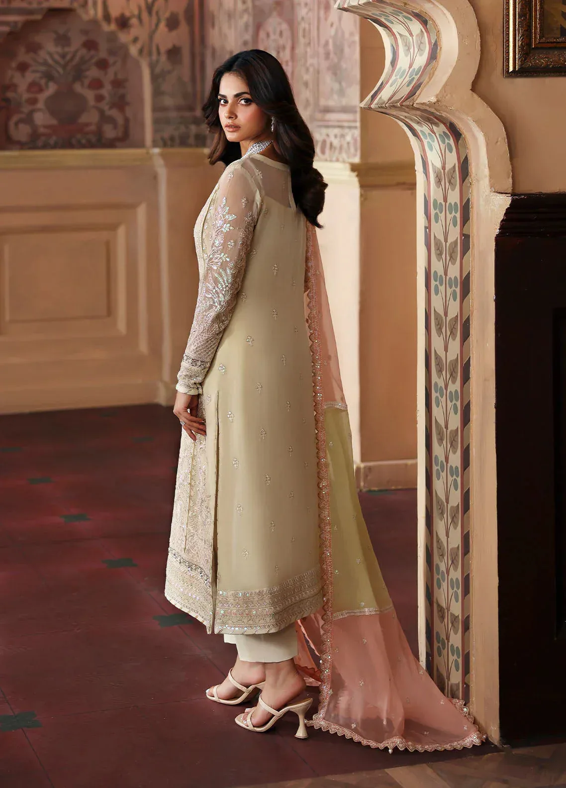 Gulaal I Evayna Embroidered Chiffon Ivory Raw Silk – view 2 – Poshaq