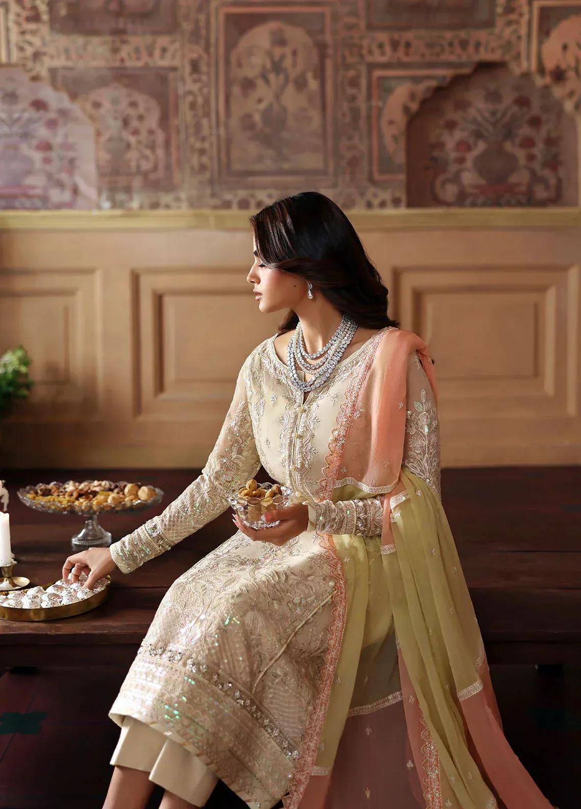 Gulaal I Evayna Embroidered Chiffon Ivory Raw Silk – view 7 – Poshaq