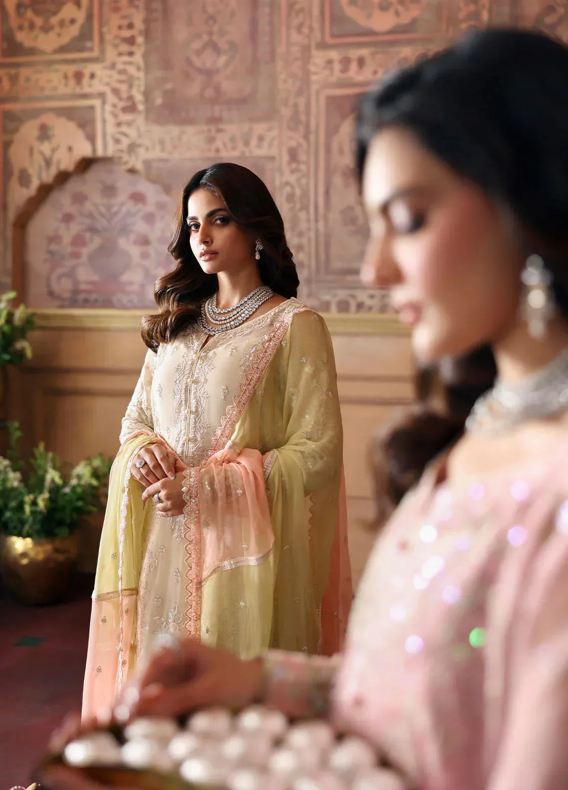 Gulaal I Evayna Embroidered Chiffon Ivory Raw Silk – view 8 – Poshaq
