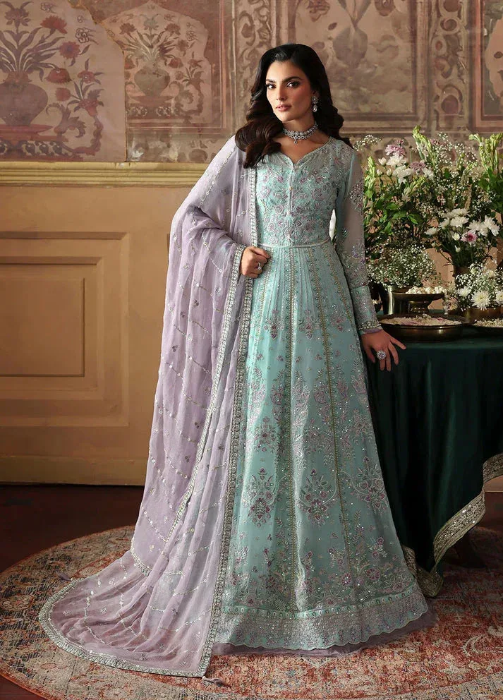 Gulaal I Evayna Embroidered Chiffon Aqua Ferozi Raw Silk – view 1 – Poshaq
