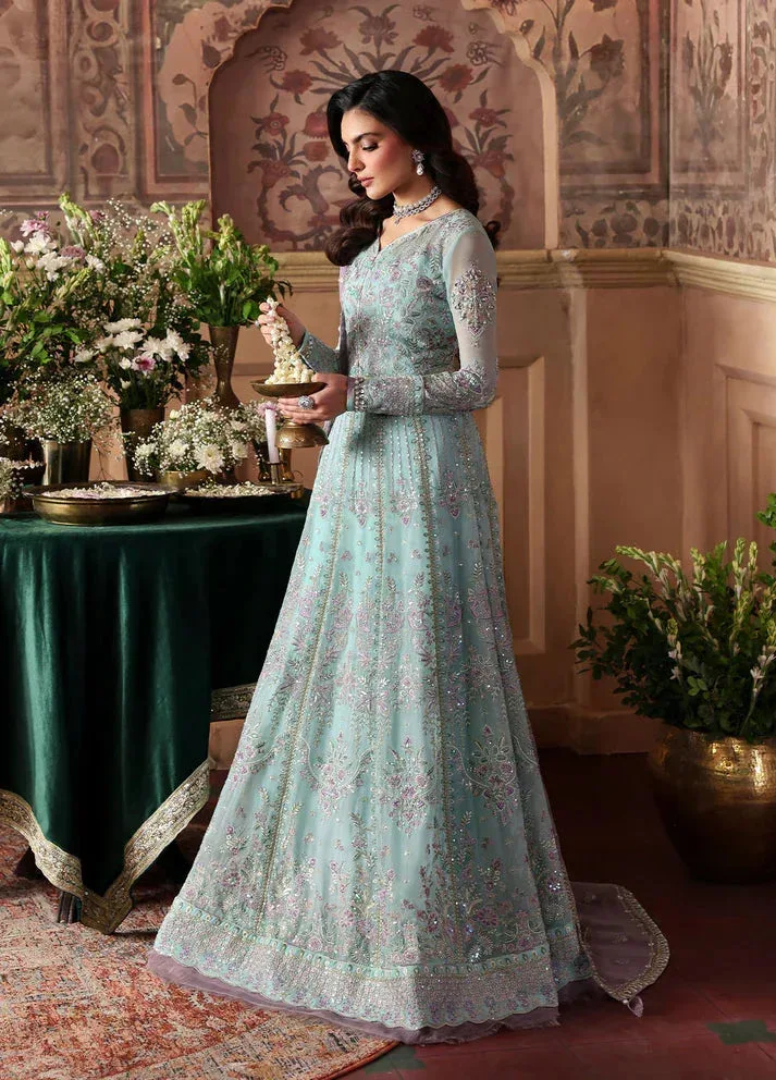 Gulaal I Evayna Embroidered Chiffon Aqua Ferozi Raw Silk – view 2 – Poshaq