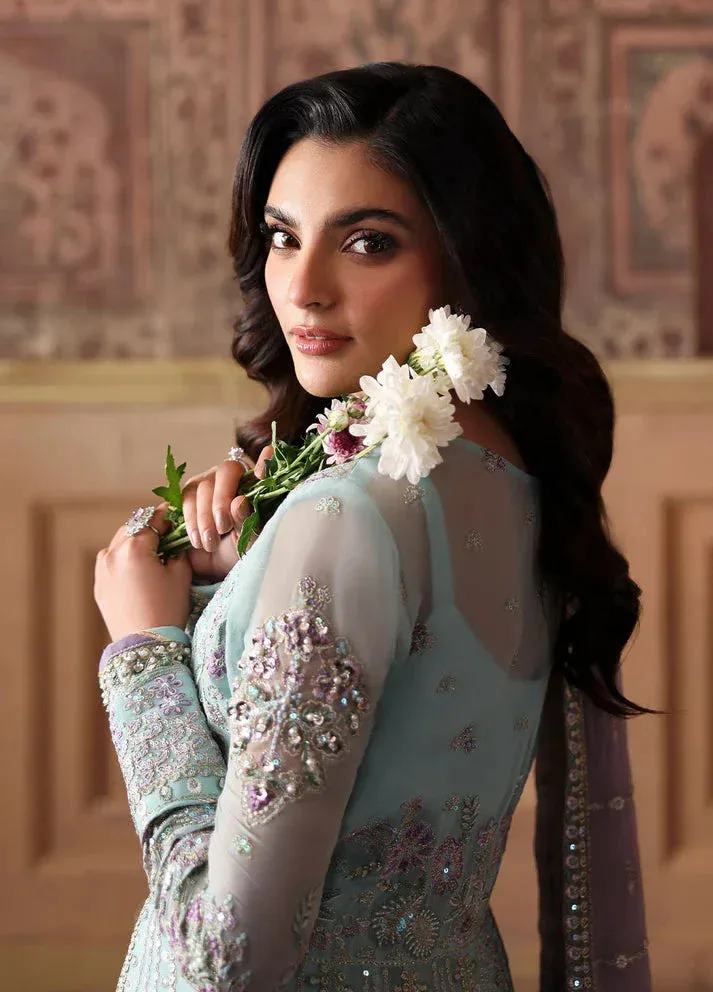 Gulaal I Evayna Embroidered Chiffon Aqua Ferozi Raw Silk – view 3 – Poshaq