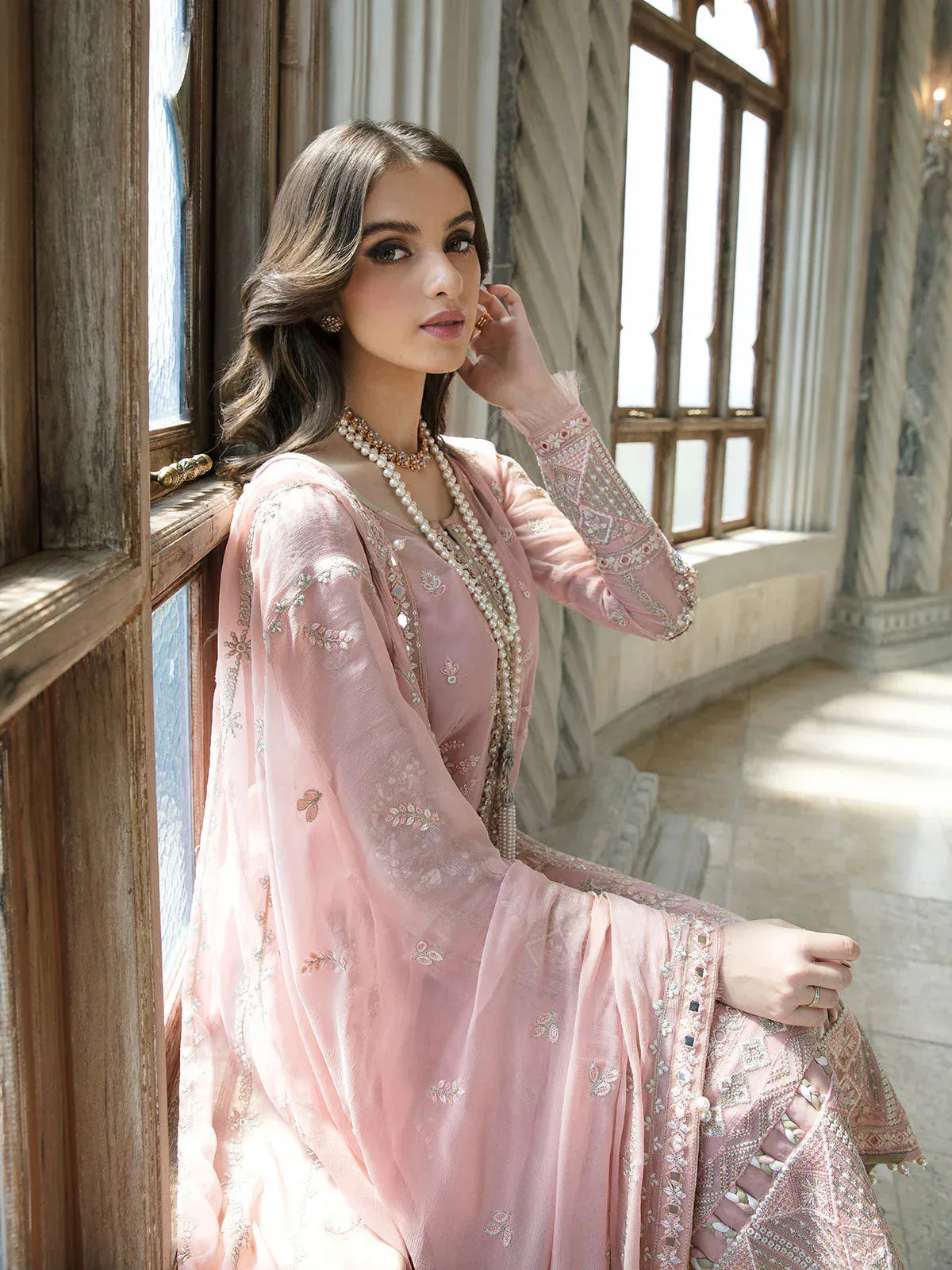 Gulaal Luxury Collection Blush Pink Raw Silk – view 3 – Poshaq