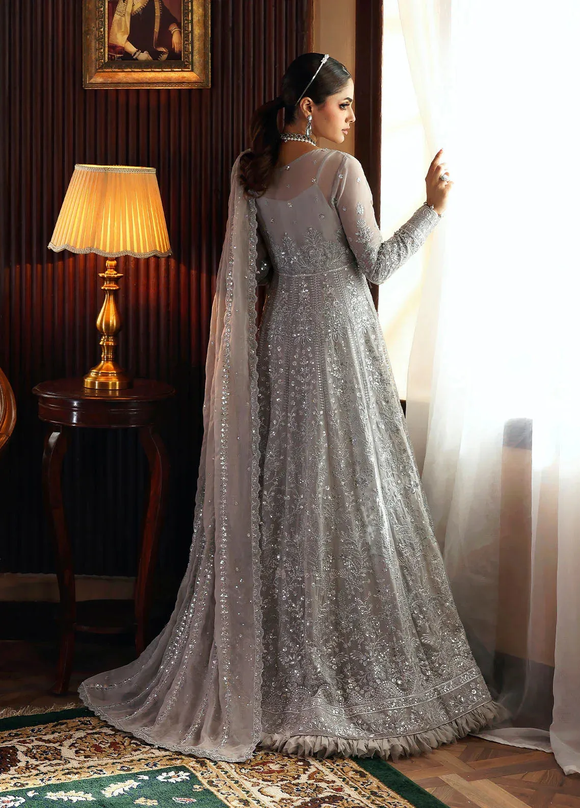 Gulaal I Evayna Embroidered Chiffon Grey Raw Silk – view 2 – Poshaq