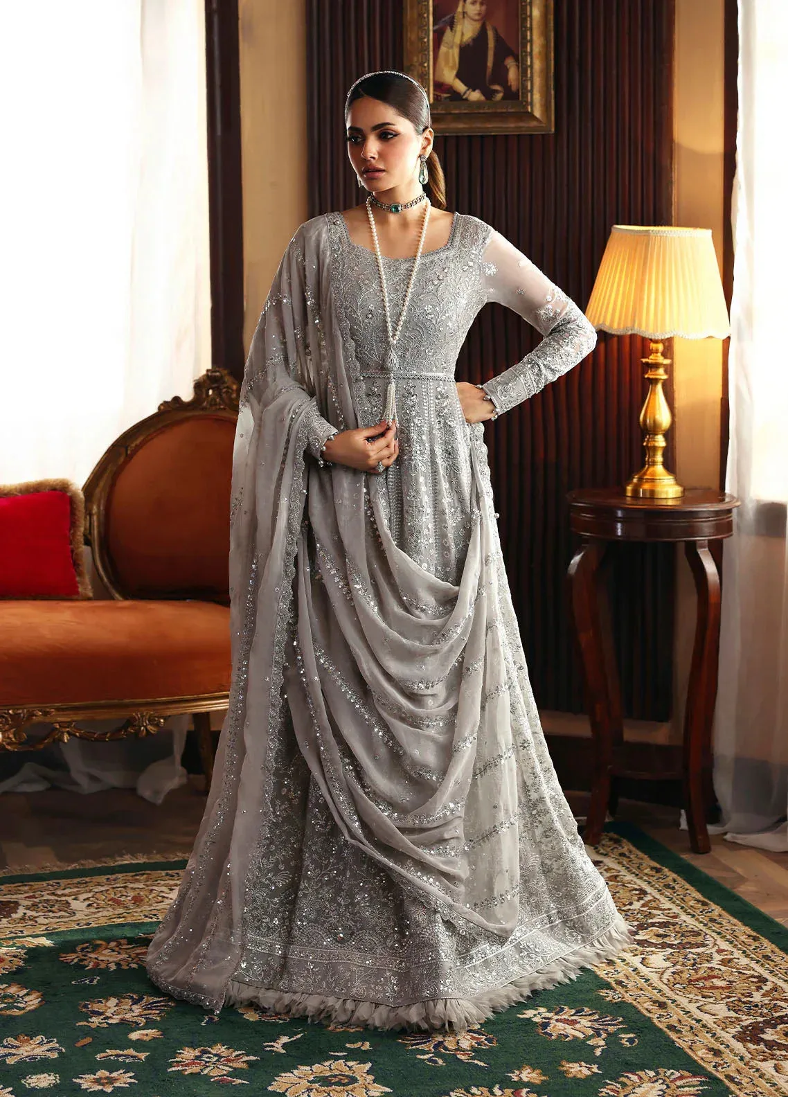Gulaal I Evayna Embroidered Chiffon Grey Raw Silk – view 6 – Poshaq