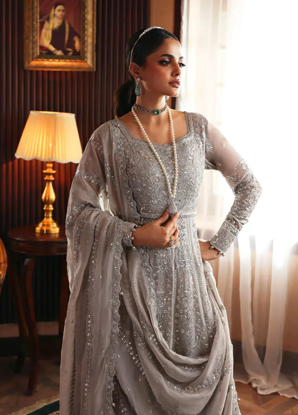 Gulaal I Evayna Embroidered Chiffon Grey Raw Silk – view 7 – Poshaq