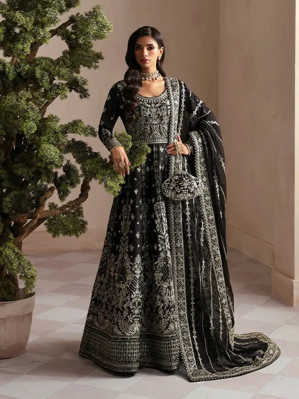 Gulaal Serica Raw Silk Black Raw Silk – view 1 – Poshaq