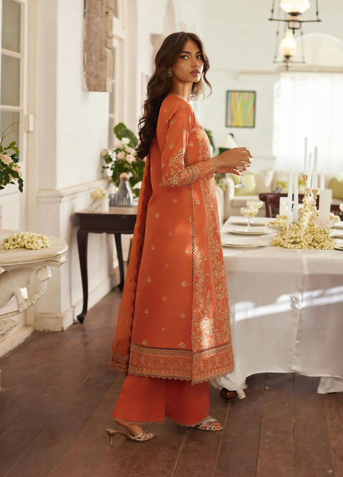 Bin Ilyas Carnival Summer Edit 25 Deep Saffron Organza – view 2 – Poshaq