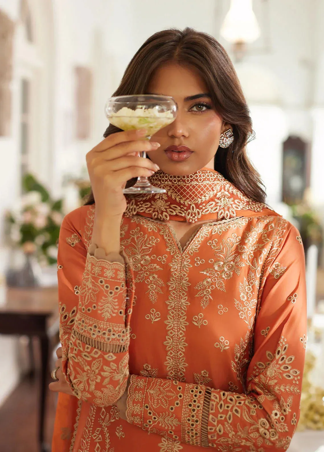 Bin Ilyas Carnival Summer Edit 25 Deep Saffron Organza – view 3 – Poshaq