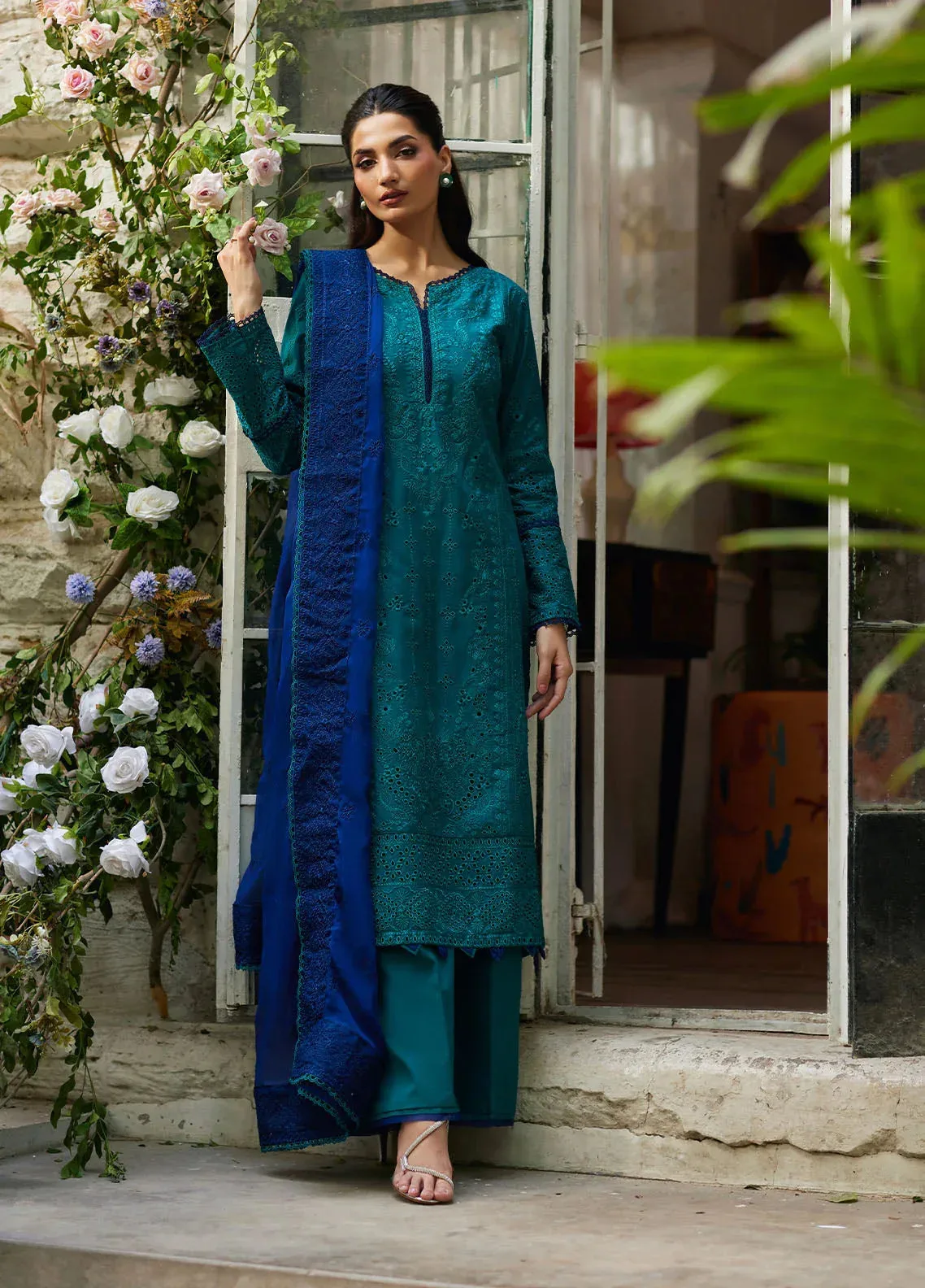 Bin Ilyas Carnival Summer Edit 25 Teal Green Organza – view 1 – Poshaq