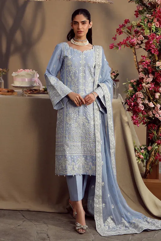 Gulaal Festive Pret Periwinkle Chiffon – view 1 – Poshaq