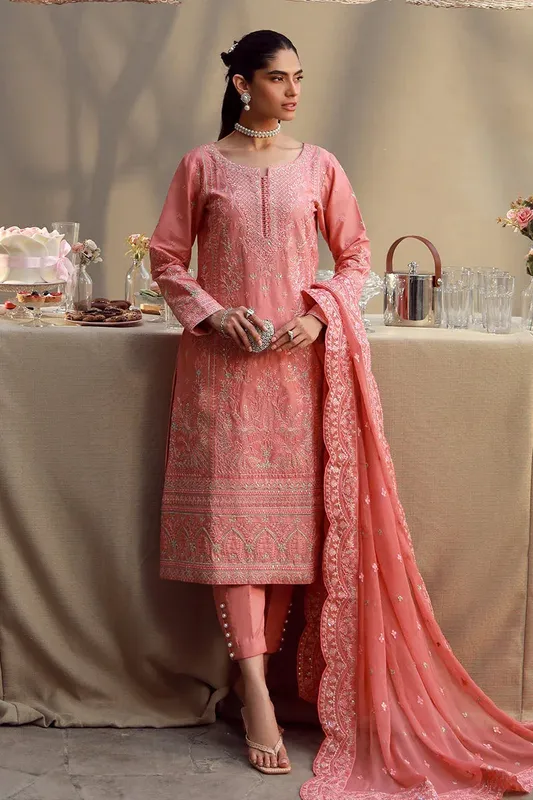 Gulaal Festive Pret Coral Chiffon – view 1 – Poshaq