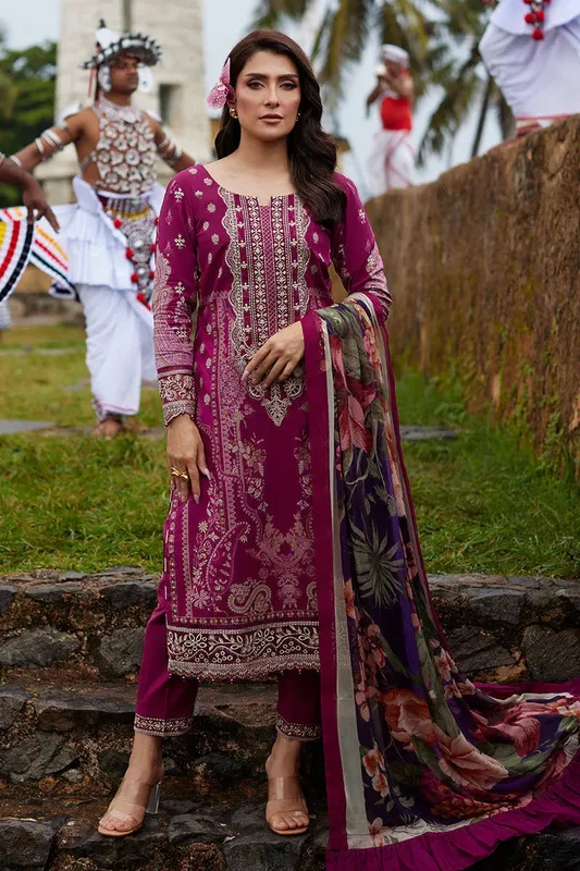 Gulaal Saffira Lawn 25 Wine Organza – view 1 – Poshaq