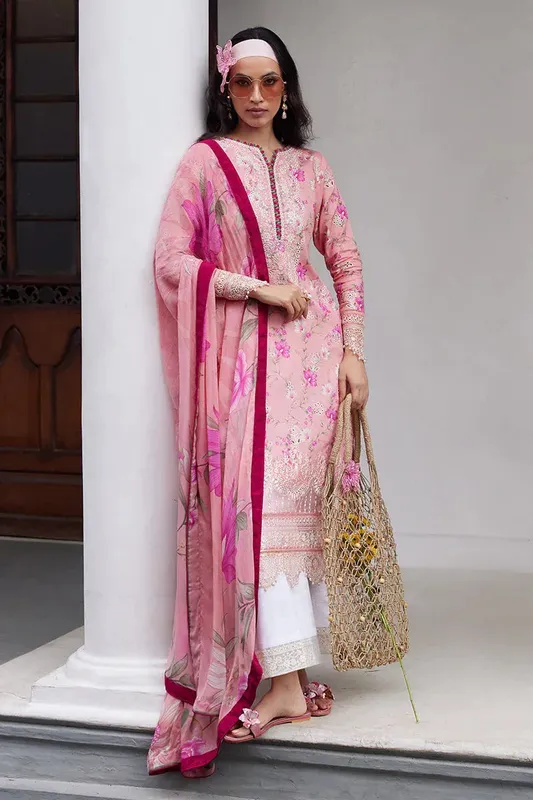 Gulaal Saffira Lawn 25 Pink Organza – view 1 – Poshaq