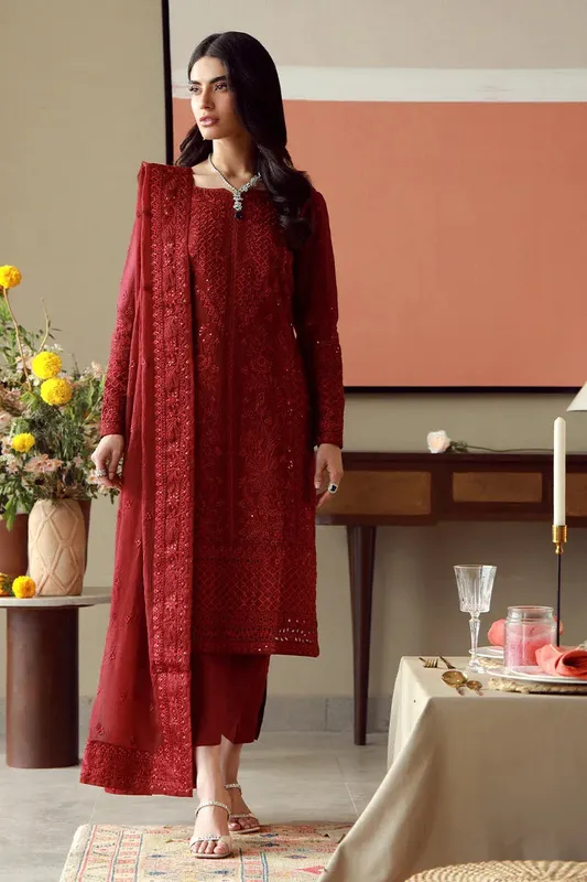 Gulaal Festive Pret Haute Red Chiffon – view 1 – Poshaq