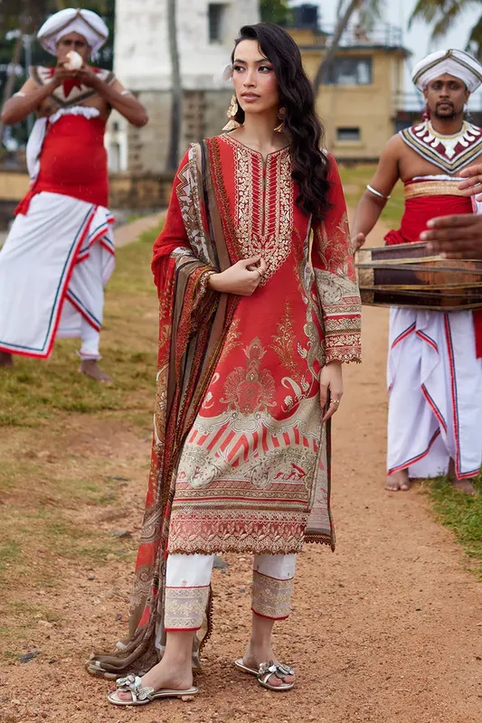 Gulaal Saffira Lawn 25 Red Organza – view 1 – Poshaq