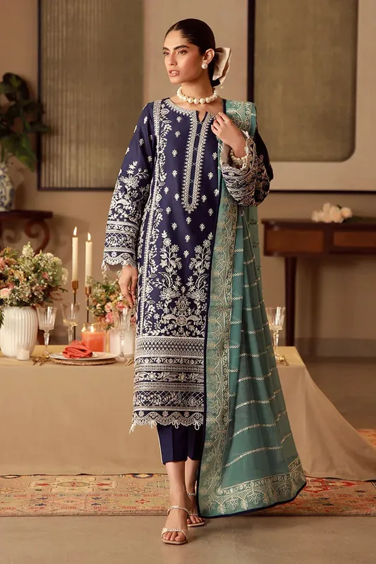 Gulaal Festive Pret Dark Blue Chiffon – view 1 – Poshaq