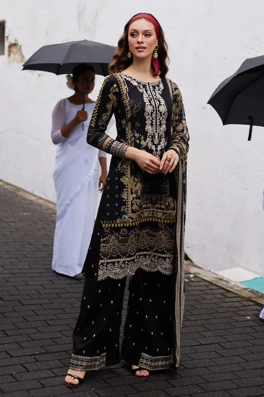 Gulaal Saffira Lawn 25 Black Organza – view 1 – Poshaq