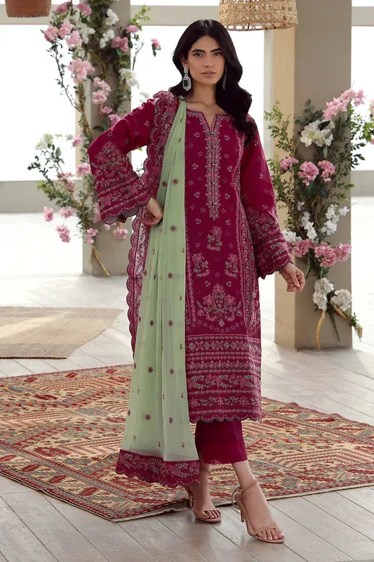 Gulaal Festive Pret Fuchsia Chiffon – view 1 – Poshaq