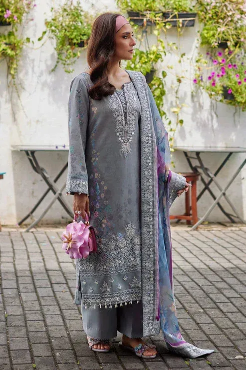 Gulaal Saffira Lawn 25 Steel Gray Hue Organza – view 1 – Poshaq