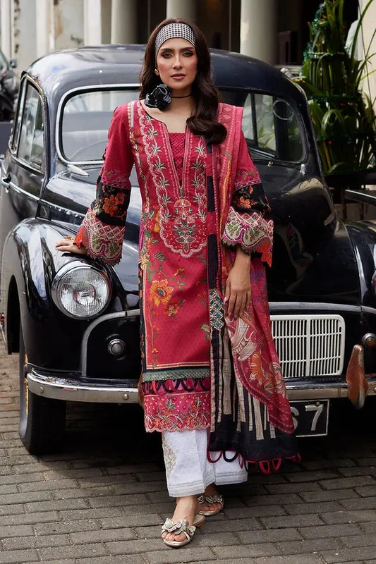 Gulaal Saffira Lawn 25 Red Organza – view 1 – Poshaq