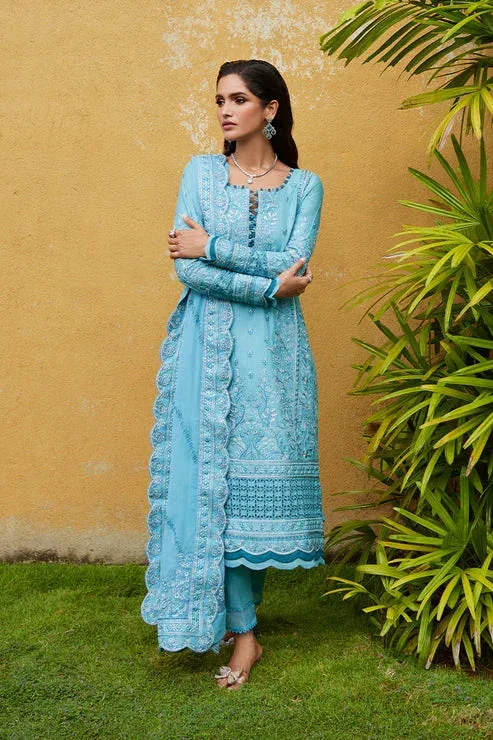 Gulaal Luxury Lawn 25 Turqiouse Organza – view 1 – Poshaq