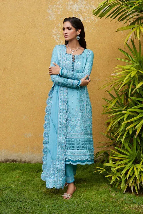 Gulaal Luxury Lawn 25 Turqiouse Organza – view 1 – Poshaq