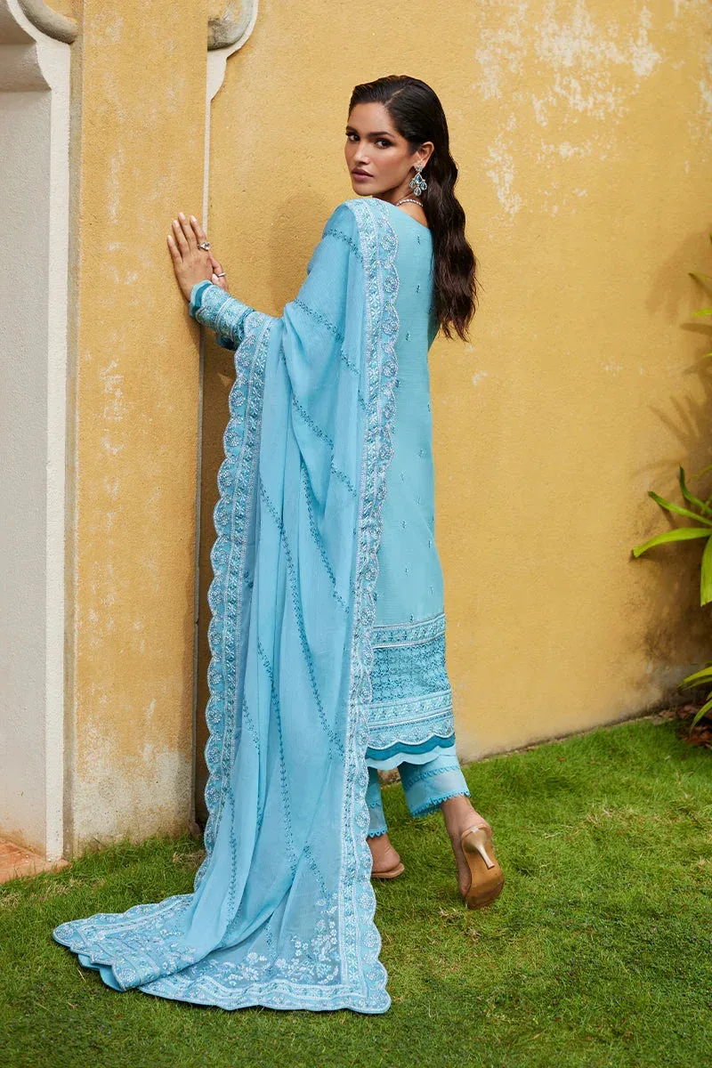 Gulaal Luxury Lawn 25 Turqiouse Organza – view 2 – Poshaq