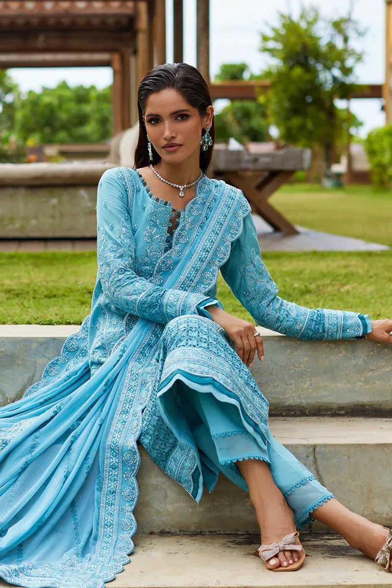 Gulaal Luxury Lawn 25 Turqiouse Organza – view 4 – Poshaq