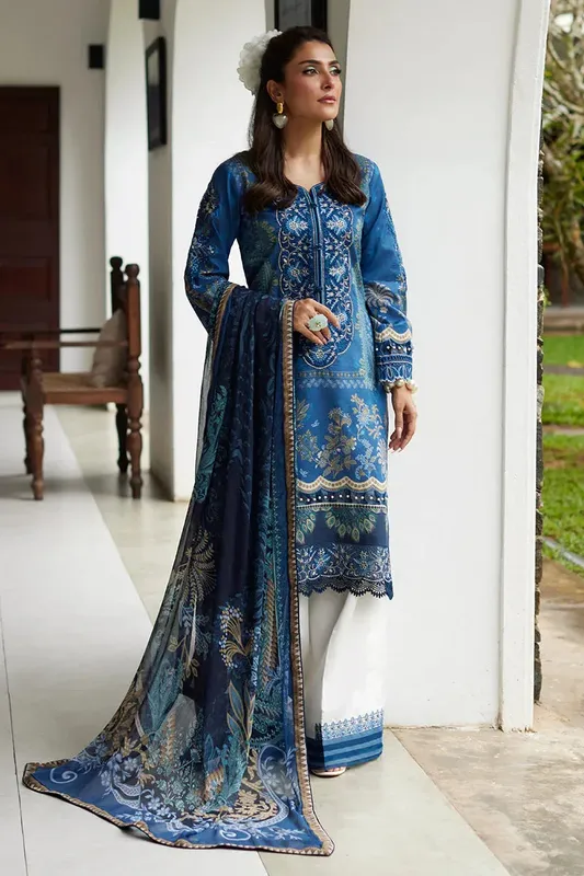 Gulaal Saffira Lawn 25 Blue Organza – view 1 – Poshaq