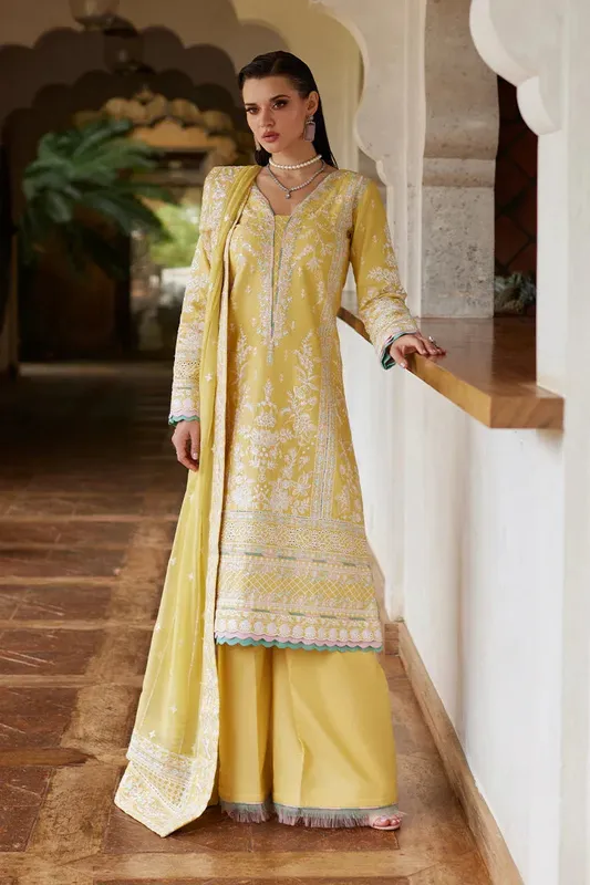 Gulaal Luxury Lawn 25 Yellow Organza – view 1 – Poshaq
