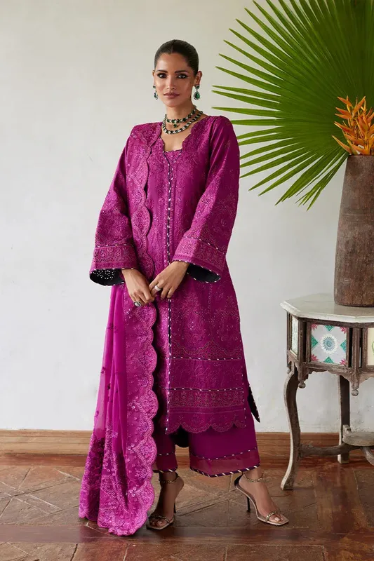 Gulaal Luxury Lawn 25 Magenta Organza – view 1 – Poshaq