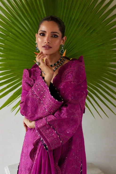 Gulaal Luxury Lawn 25 Magenta Organza – view 3 – Poshaq