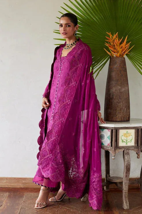 Gulaal Luxury Lawn 25 Magenta Organza – view 4 – Poshaq
