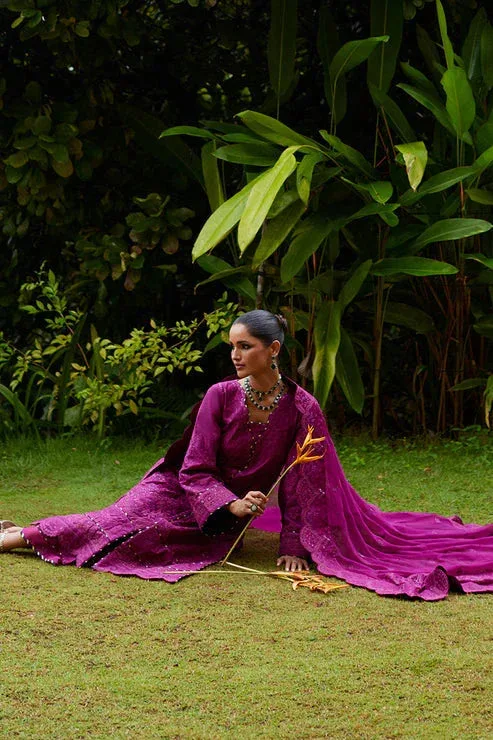 Gulaal Luxury Lawn 25 Magenta Organza – view 5 – Poshaq