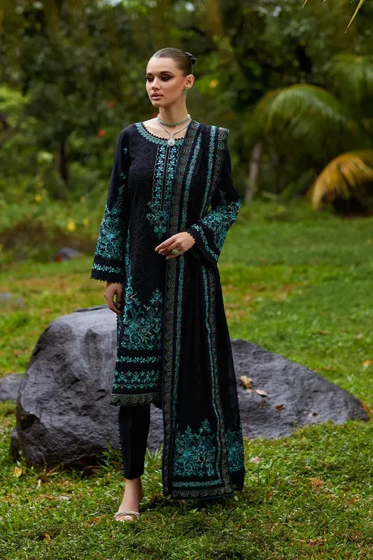 Gulaal Luxury Lawn 25 Black Organza – view 1 – Poshaq