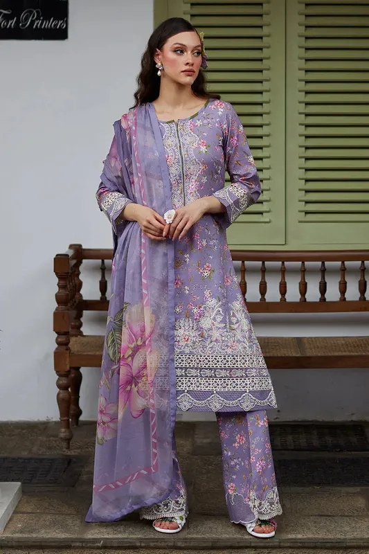 Gulaal Saffira Lawn 25 Lavender Organza – view 1 – Poshaq