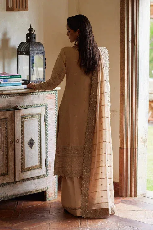 Gulaal Luxury Lawn 25 Beige Organza – view 2 – Poshaq