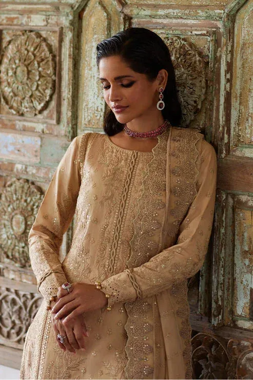 Gulaal Luxury Lawn 25 Beige Organza – view 4 – Poshaq