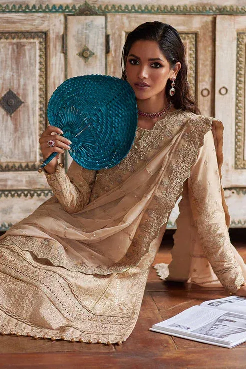 Gulaal Luxury Lawn 25 Beige Organza – view 5 – Poshaq