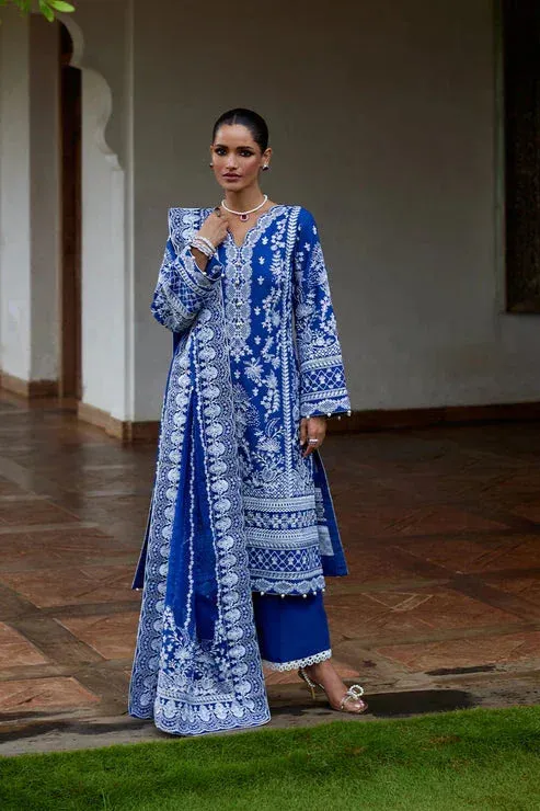 Gulaal Luxury Lawn 25 Blue Organza – view 1 – Poshaq