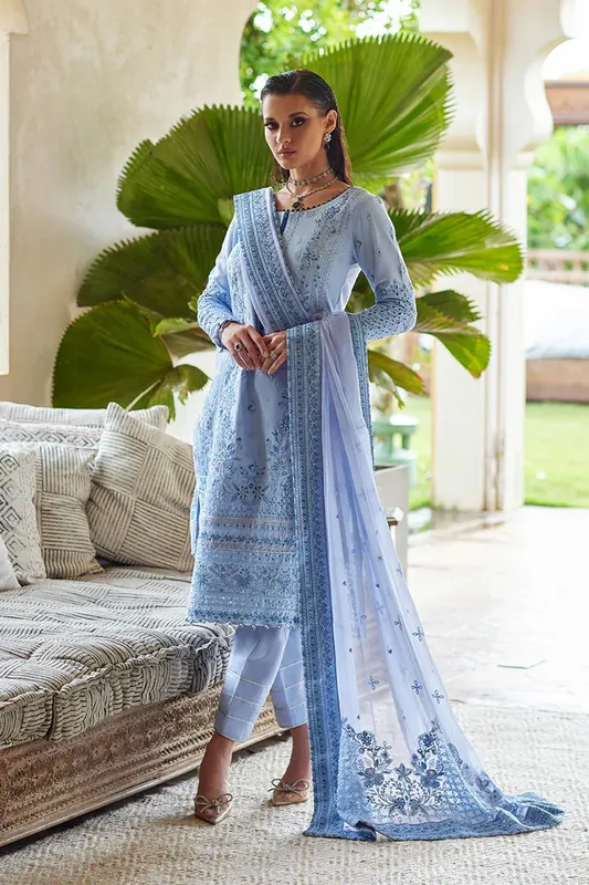 Gulaal Luxury Lawn 25 Blue Organza – view 1 – Poshaq