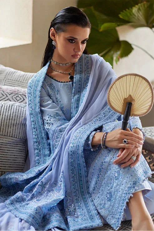 Gulaal Luxury Lawn 25 Blue Organza – view 4 – Poshaq