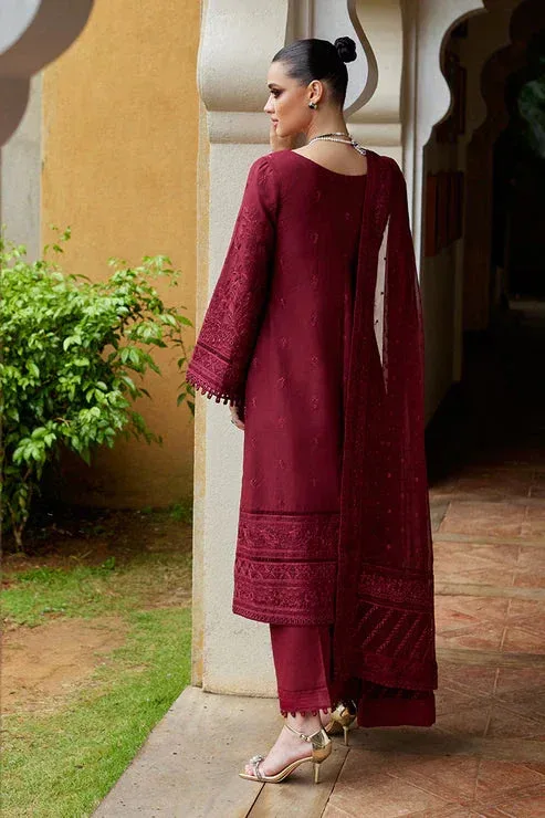 Gulaal Luxury Lawn 25 Maroon Organza – view 2 – Poshaq