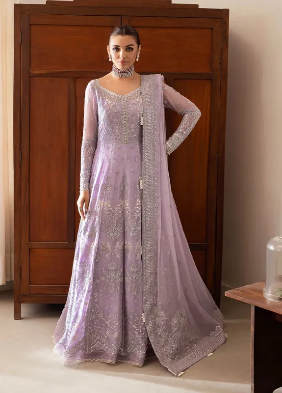 Gulaal Reverie Embroidered Chiffon Lilac Raw Silk – view 1 – Poshaq