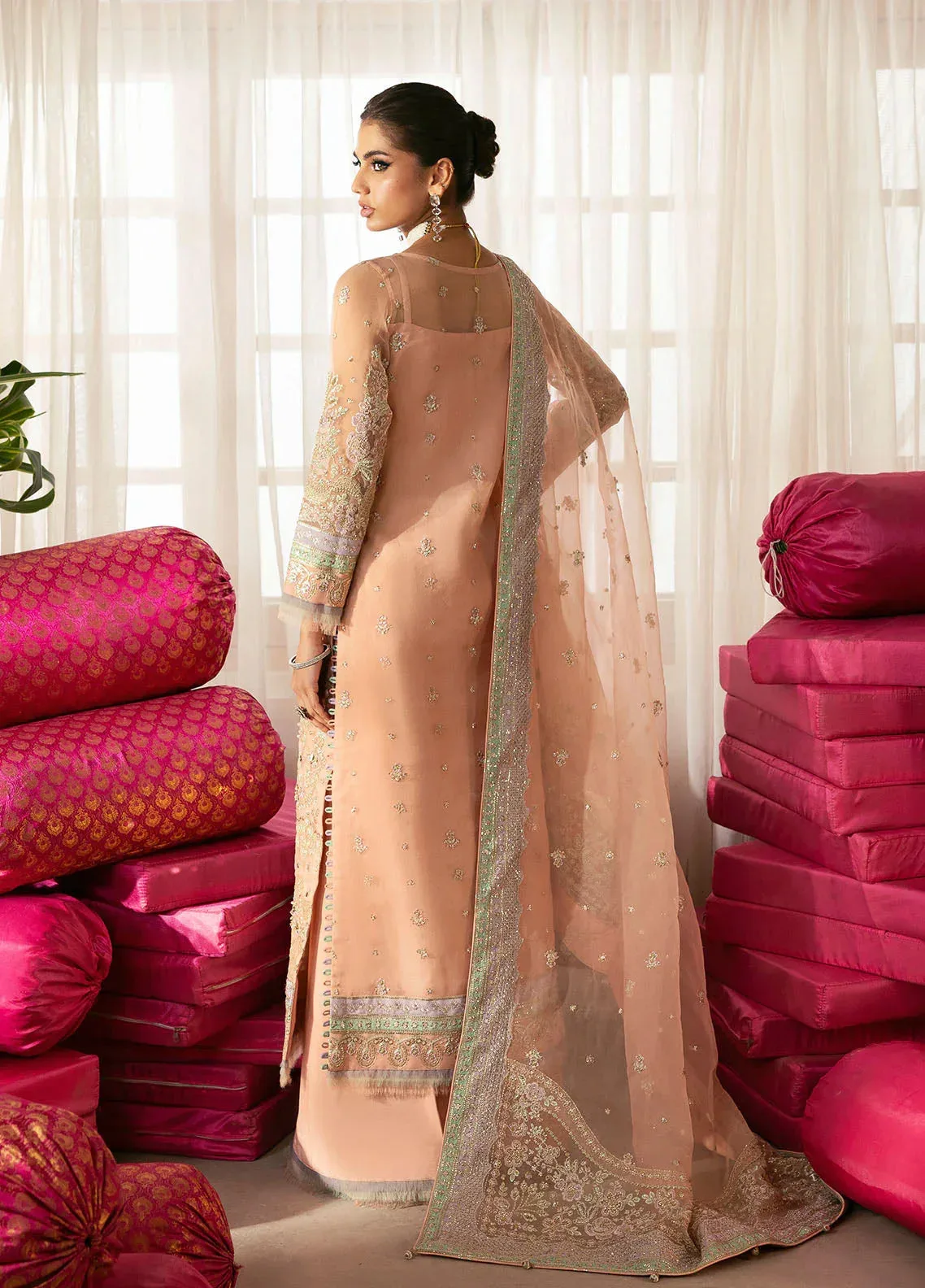 Gulaal Chaandni Wedding Formals Peach Pink Raw Silk – view 2 – Poshaq